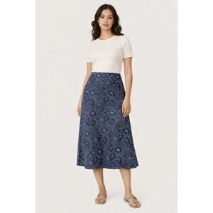 Marine Layer Ryan Midi Slip Skirt Indigo Floral NWT Womens Size 14